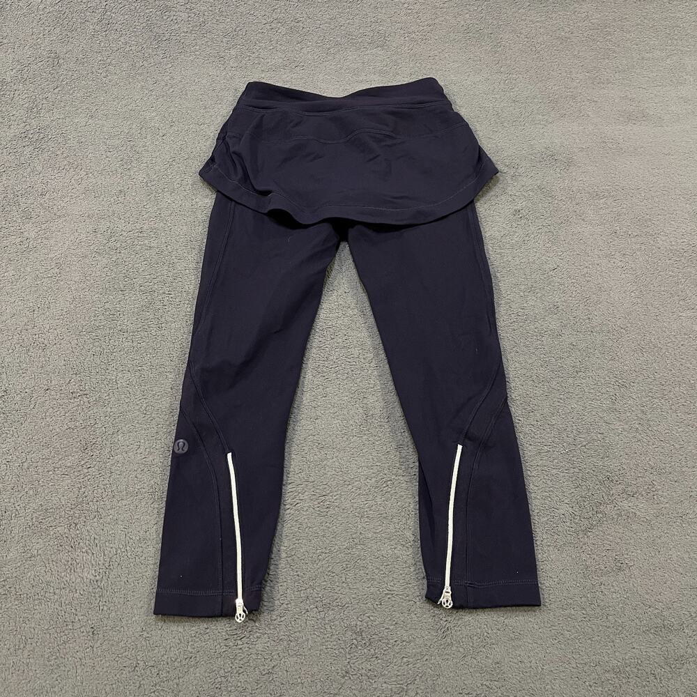 Lululemon Chasse Skirted Crop Black 2-in-1 Yoga Running Leggings Women's Size 2